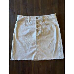 LOFT Outlet White Denim Button Fly Frayed Hem Mini Skirt Size 4